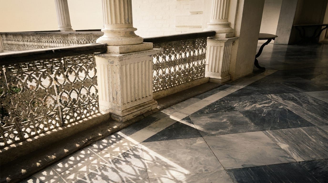 Checkered floor and jali screen