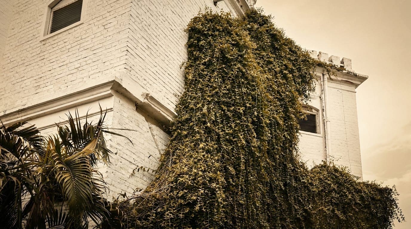 Bhawan facade with cascading ivy