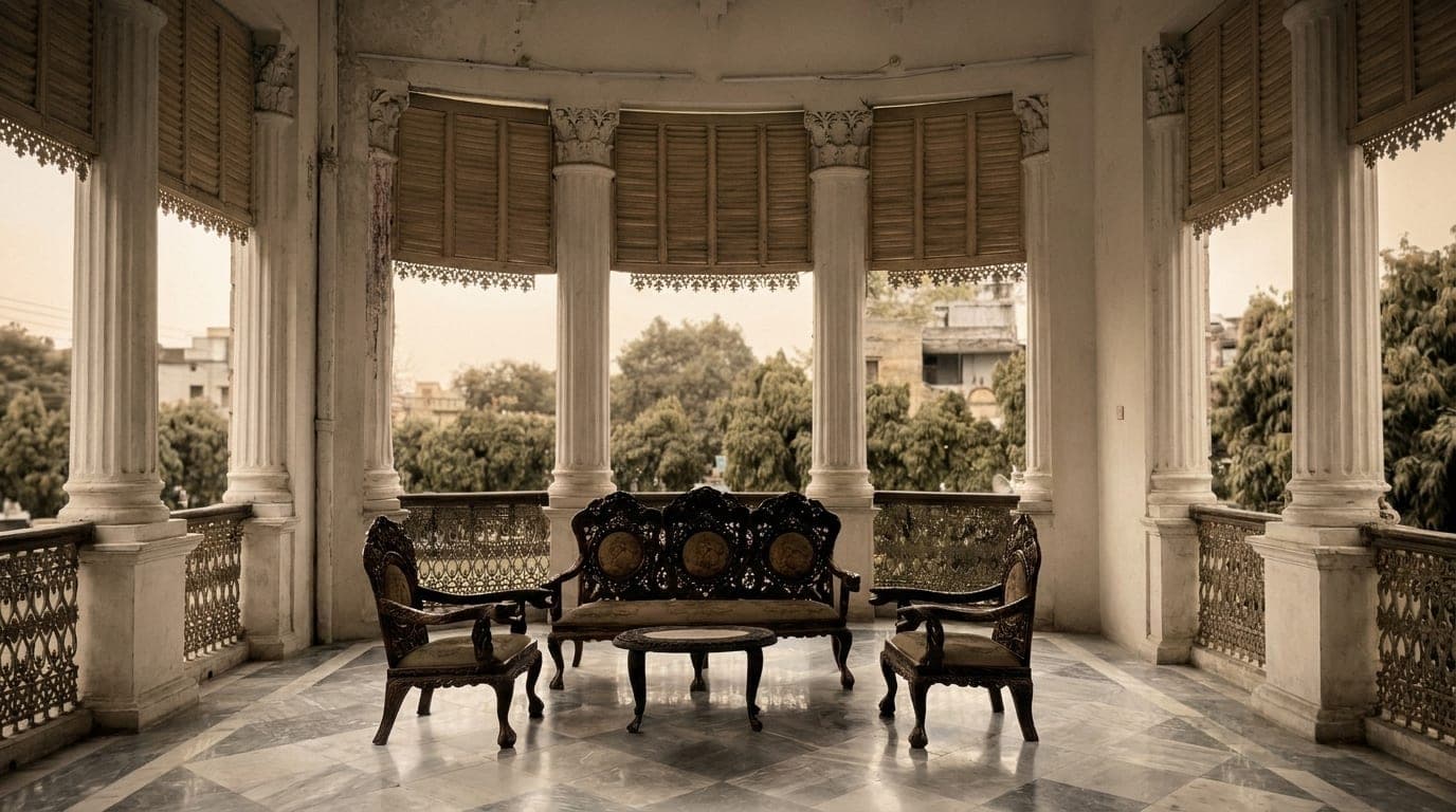 Verandah with Corinthian columns and antique settee
